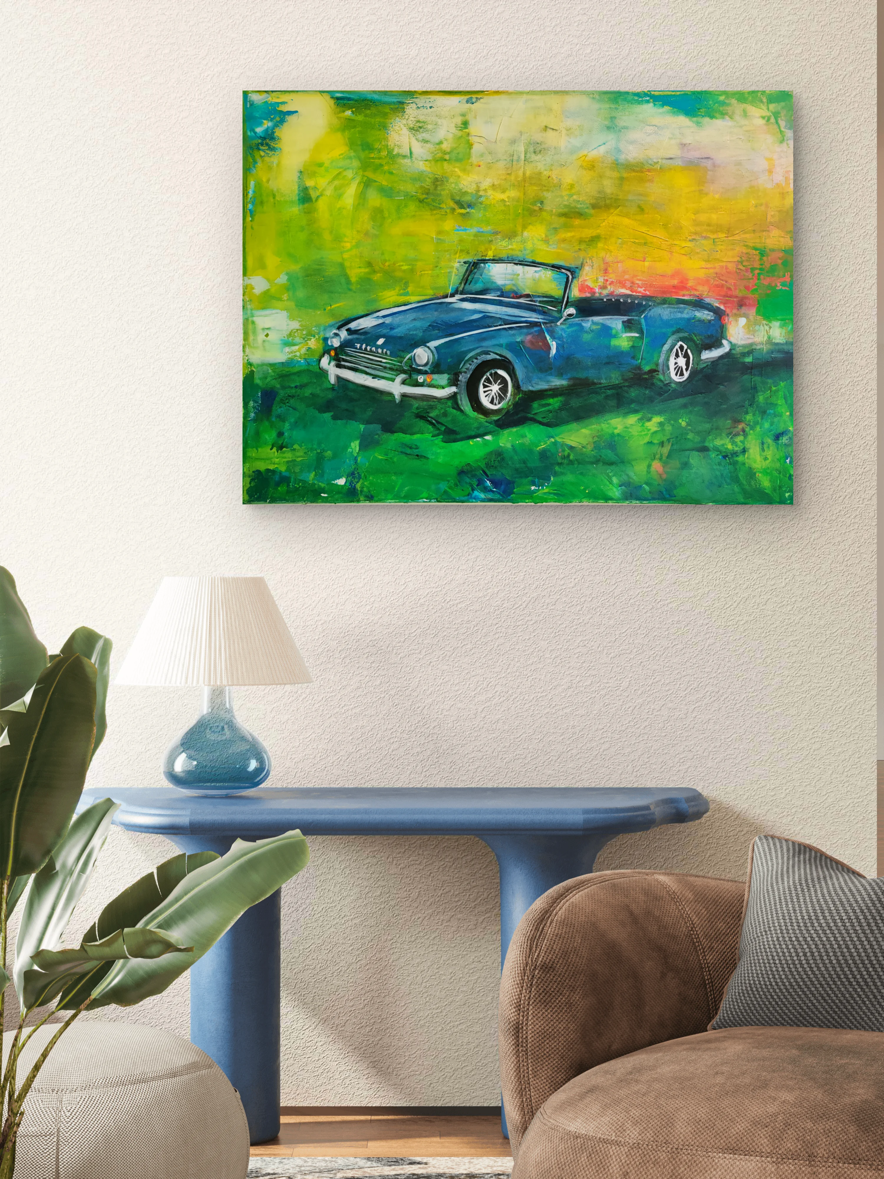 der-blaue-klassiker-auf-der-wiese - Im Raum