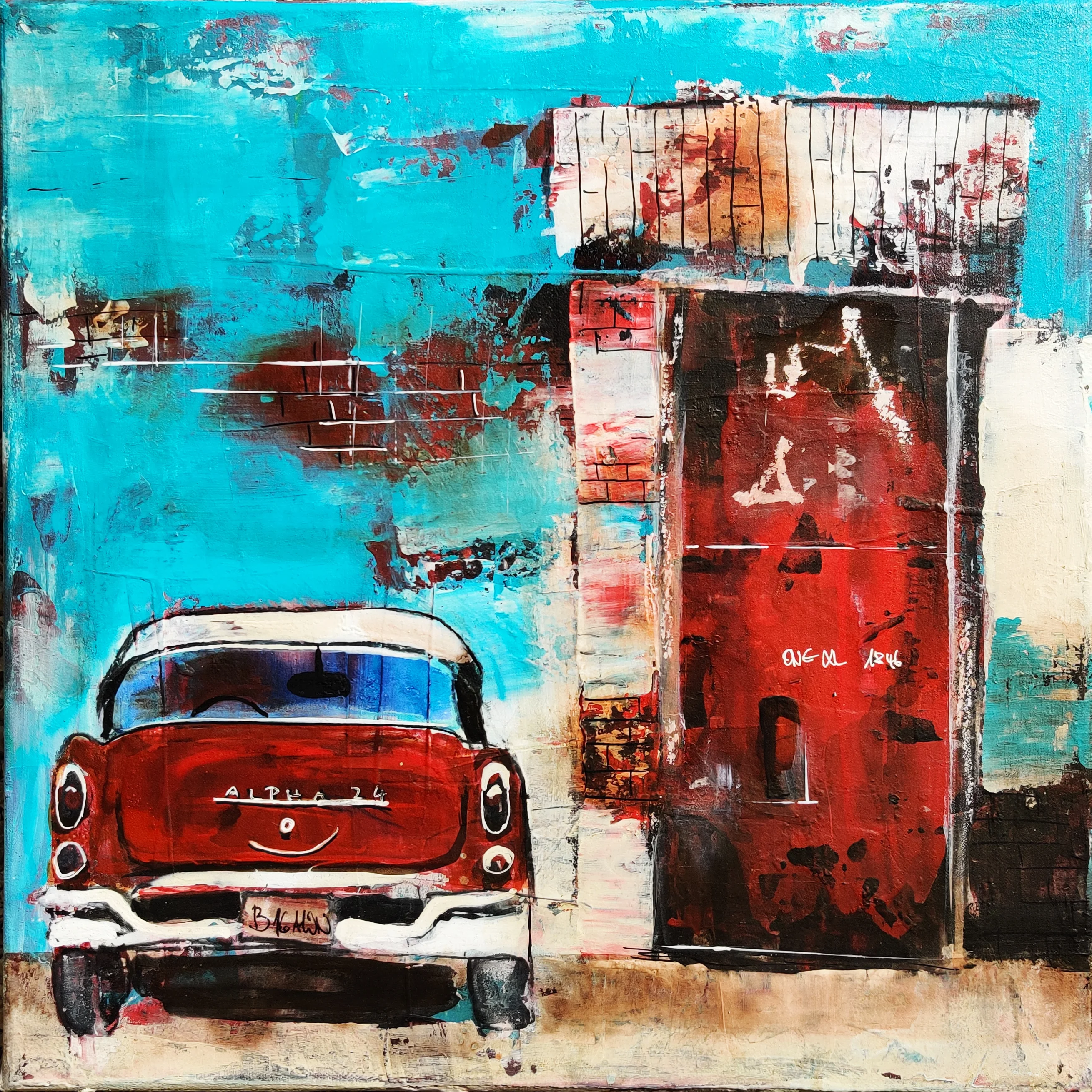 Roter Klassiker vor der Werkstatt